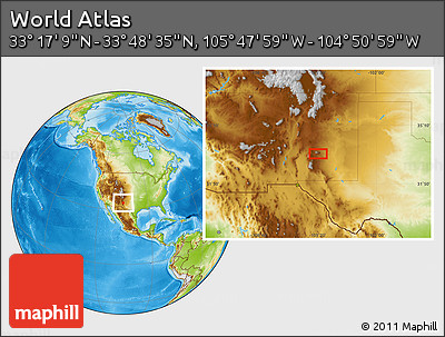 Physical Location Map of the Area around 33° 32' 52" N, 105° 19' 29" W
