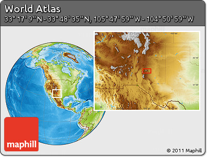 Physical Location Map of the Area around 33° 32' 52" N, 105° 19' 29" W