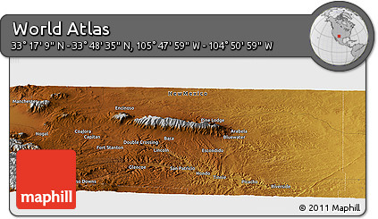 Physical Panoramic Map of the Area around 33° 32' 52" N, 105° 19' 29" W