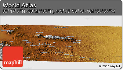 Physical Panoramic Map of the Area around 33° 32' 52" N, 105° 19' 29" W