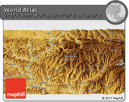 Physical 3D Map of the Area around 33° 32' 52" N, 106° 19' 29" E