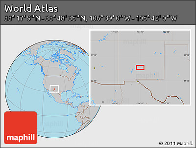 Gray Location Map of the Area around 33° 32' 52" N, 106° 10' 30" W