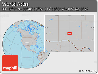 Gray Location Map of the Area around 33° 32' 52" N, 106° 10' 30" W