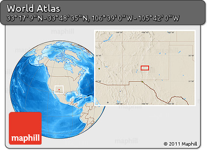 Shaded Relief Location Map of the Area around 33° 32' 52" N, 106° 10' 30" W