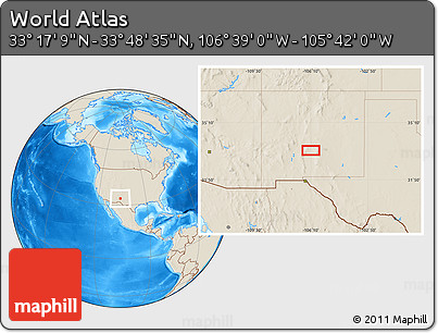 Shaded Relief Location Map of the Area around 33° 32' 52" N, 106° 10' 30" W