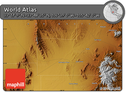 Physical Map of the Area around 33° 32' 52" N, 106° 10' 30" W