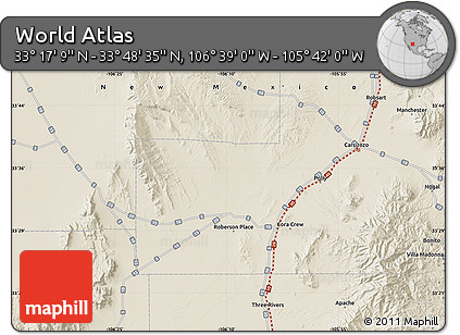 Shaded Relief Map of the Area around 33° 32' 52" N, 106° 10' 30" W