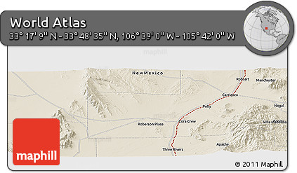Shaded Relief Panoramic Map of the Area around 33° 32' 52" N, 106° 10' 30" W