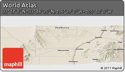 Shaded Relief Panoramic Map of the Area around 33° 32' 52" N, 106° 10' 30" W