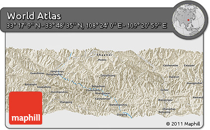 Shaded Relief Panoramic Map of the Area around 33° 32' 52" N, 108° 52' 30" E