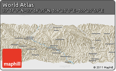 Shaded Relief Panoramic Map of the Area around 33° 32' 52" N, 108° 52' 30" E