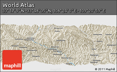 Shaded Relief Panoramic Map of the Area around 33° 32' 52" N, 108° 52' 30" E