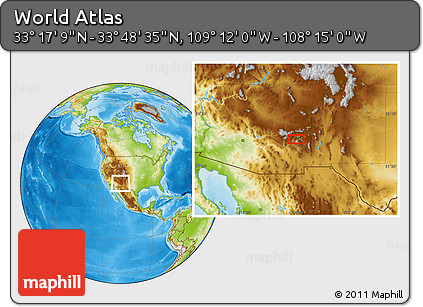 Physical Location Map of the Area around 33° 32' 52" N, 108° 43' 29" W