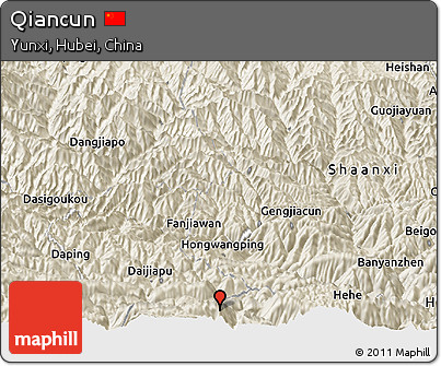 Shaded Relief Panoramic Map of Qiancun