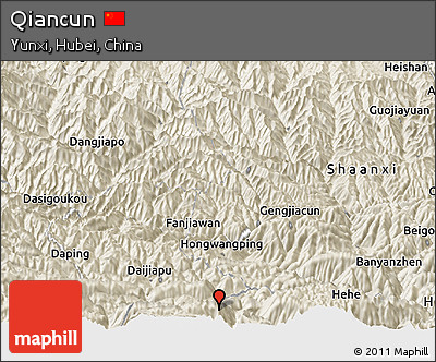 Shaded Relief Panoramic Map of Qiancun