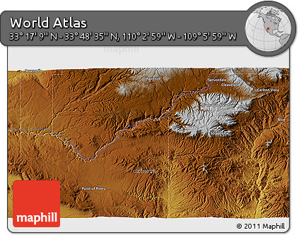 Physical 3D Map of the Area around 33° 32' 52" N, 109° 34' 29" W