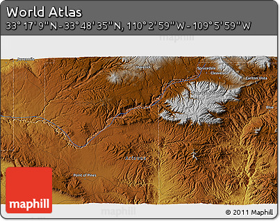 Physical 3D Map of the Area around 33° 32' 52" N, 109° 34' 29" W