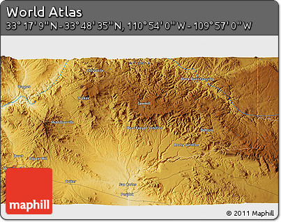 Physical 3D Map of the Area around 33° 32' 52" N, 110° 25' 30" W