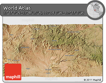 Satellite 3D Map of the Area around 33° 32' 52" N, 110° 25' 30" W
