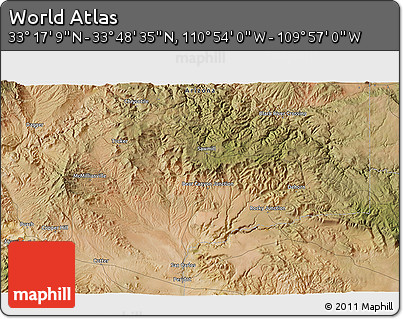 Satellite 3D Map of the Area around 33° 32' 52" N, 110° 25' 30" W