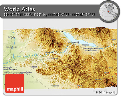 Physical 3D Map of the Area around 33° 32' 52" N, 111° 16' 30" W