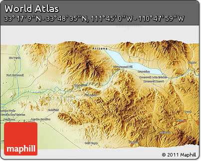 Physical 3D Map of the Area around 33° 32' 52" N, 111° 16' 30" W