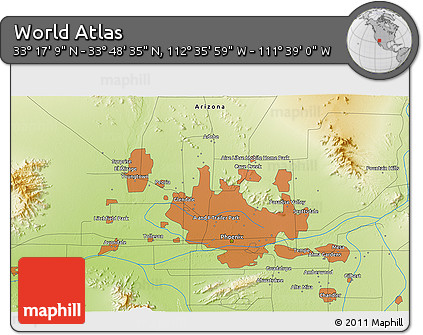 Physical 3D Map of the Area around 33° 32' 52" N, 112° 7' 30" W