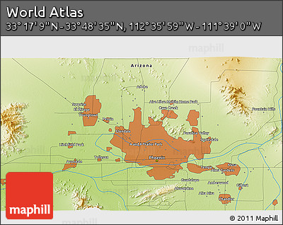 Physical 3D Map of the Area around 33° 32' 52" N, 112° 7' 30" W