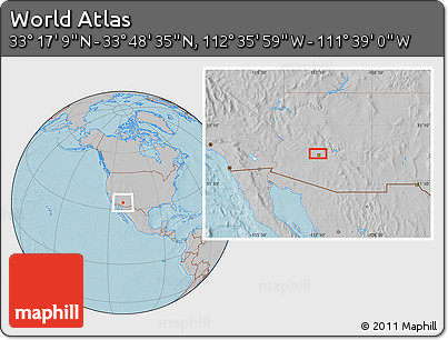 Gray Location Map of the Area around 33° 32' 52" N, 112° 7' 30" W, hill shading
