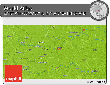 Physical 3D Map of the Area around 33° 32' 52" N, 113° 58' 29" E
