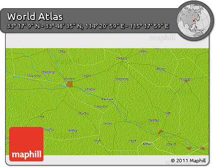 Physical 3D Map of the Area around 33° 32' 52" N, 114° 49' 29" E
