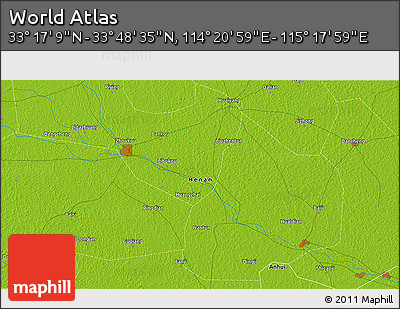 Physical 3D Map of the Area around 33° 32' 52" N, 114° 49' 29" E