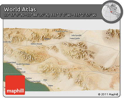 Satellite 3D Map of the Area around 33° 32' 52" N, 115° 31' 30" W