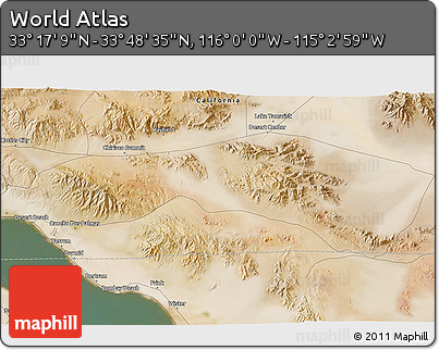 Satellite 3D Map of the Area around 33° 32' 52" N, 115° 31' 30" W
