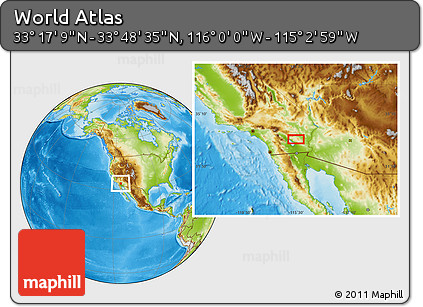 Physical Location Map of the Area around 33° 32' 52" N, 115° 31' 30" W