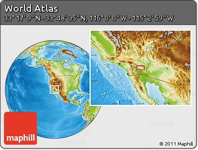 Physical Location Map of the Area around 33° 32' 52" N, 115° 31' 30" W