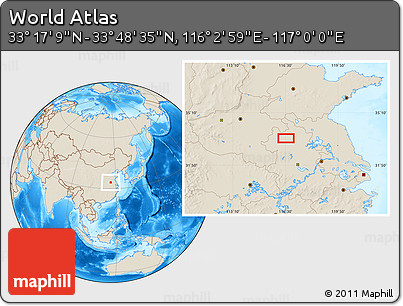Shaded Relief Location Map of the Area around 33° 32' 52" N, 116° 31' 30" E