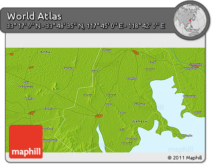 Physical 3D Map of the Area around 33° 32' 52" N, 118° 13' 29" E