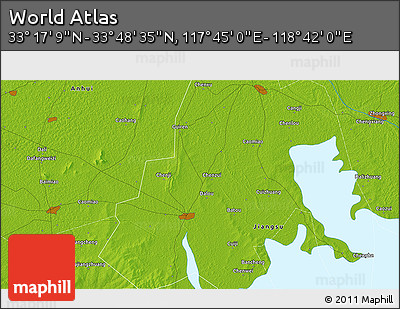 Physical 3D Map of the Area around 33° 32' 52" N, 118° 13' 29" E