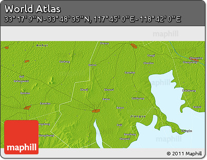 Physical 3D Map of the Area around 33° 32' 52" N, 118° 13' 29" E