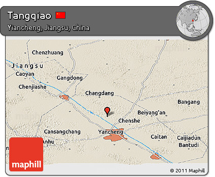 Shaded Relief Panoramic Map of Tangqiao