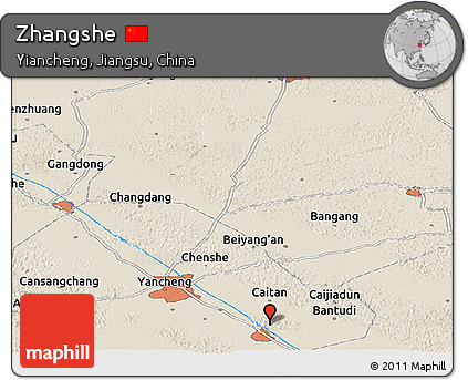 Shaded Relief Panoramic Map of Zhangshe