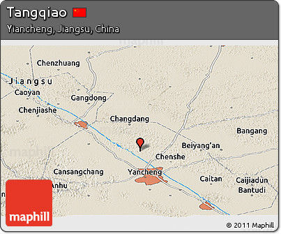 Shaded Relief Panoramic Map of Tangqiao