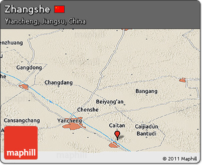 Shaded Relief Panoramic Map of Zhangshe