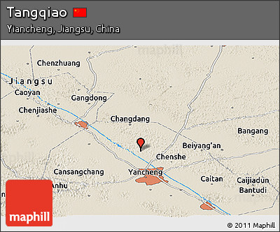 Shaded Relief Panoramic Map of Tangqiao