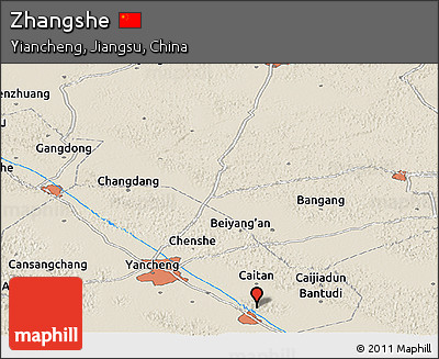 Shaded Relief Panoramic Map of Zhangshe