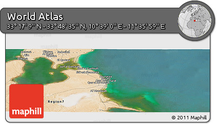 Satellite Panoramic Map of the Area around 33° 32' 52" N, 11° 7' 30" E