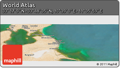 Satellite Panoramic Map of the Area around 33° 32' 52" N, 11° 7' 30" E