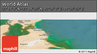 Satellite Panoramic Map of the Area around 33° 32' 52" N, 11° 7' 30" E