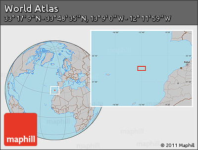 Gray Location Map of the Area around 33° 32' 52" N, 12° 40' 30" W